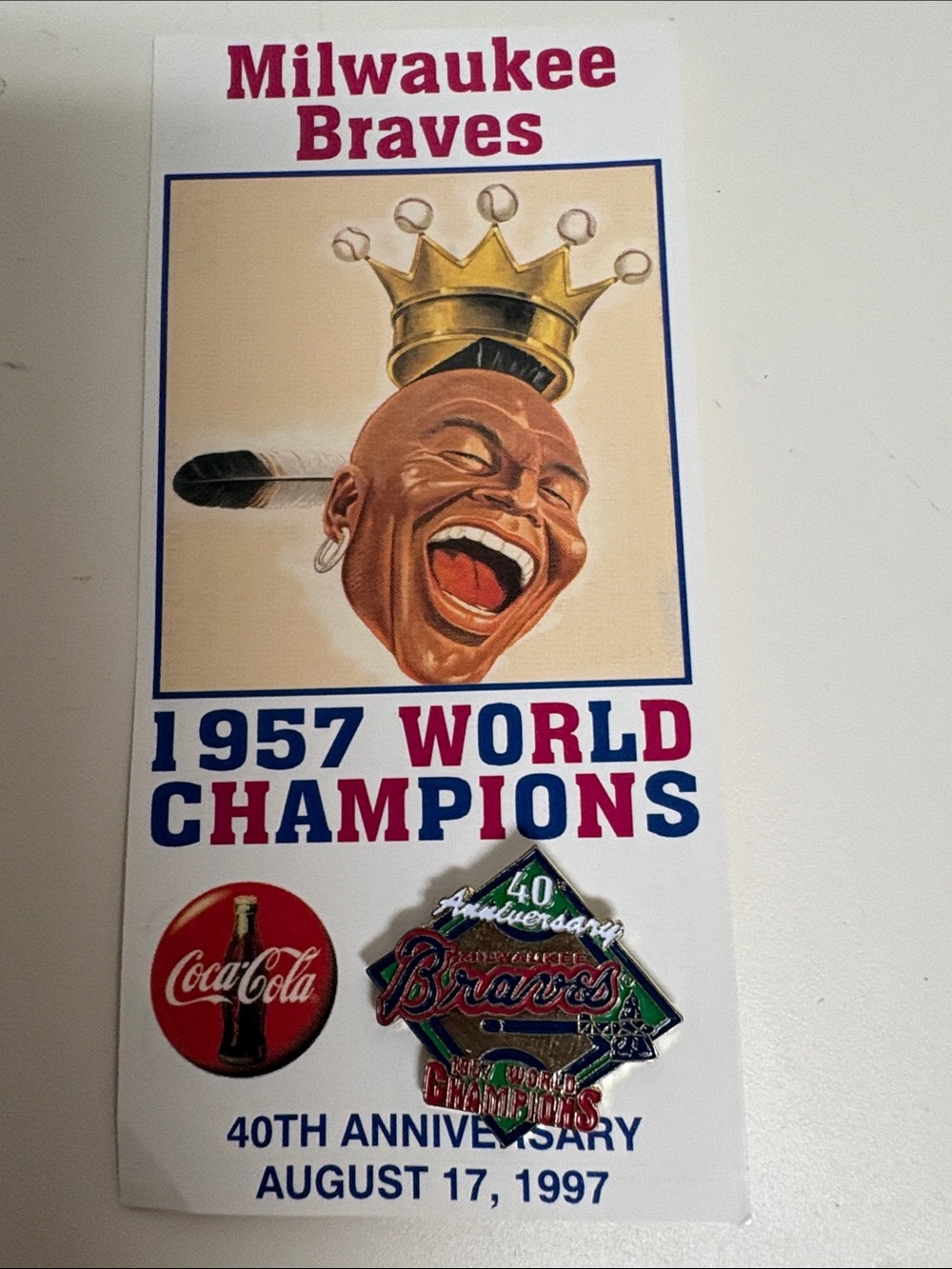 Milwaukee Braves 1957 World Champions 40th Anniversary Pin - Coca-Cola